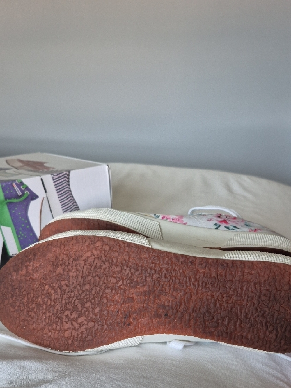 Superga White Canvas Sneakers with Pink and Yellow Floral Pattern - Picture 5 of 6